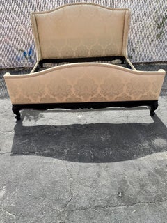 1990s Ralph Lauren Silk Damask King Wingback Sleigh Bed