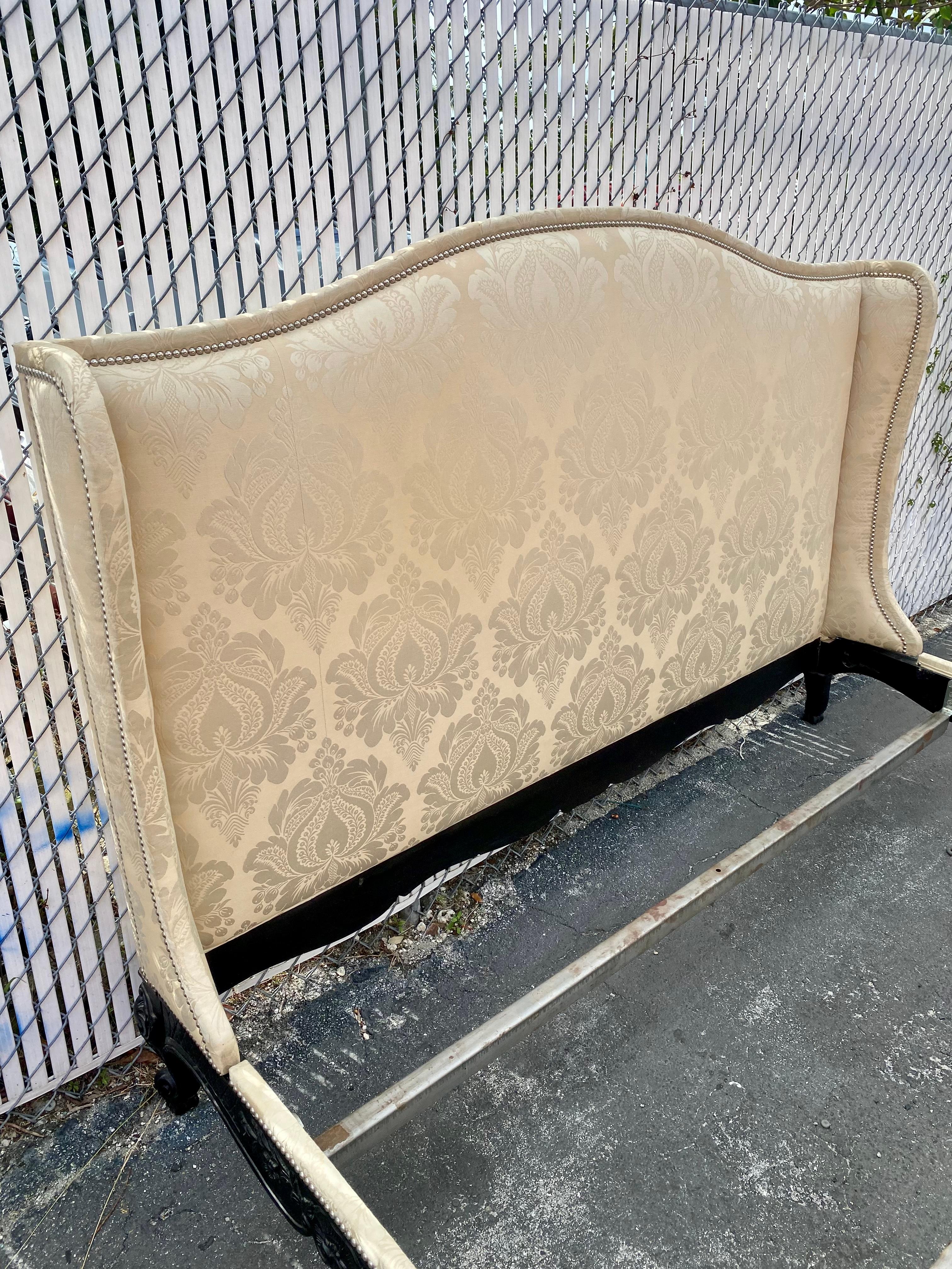 American 1990s Ralph Lauren Silk Damask King Wingback Sleigh Bed For Sale