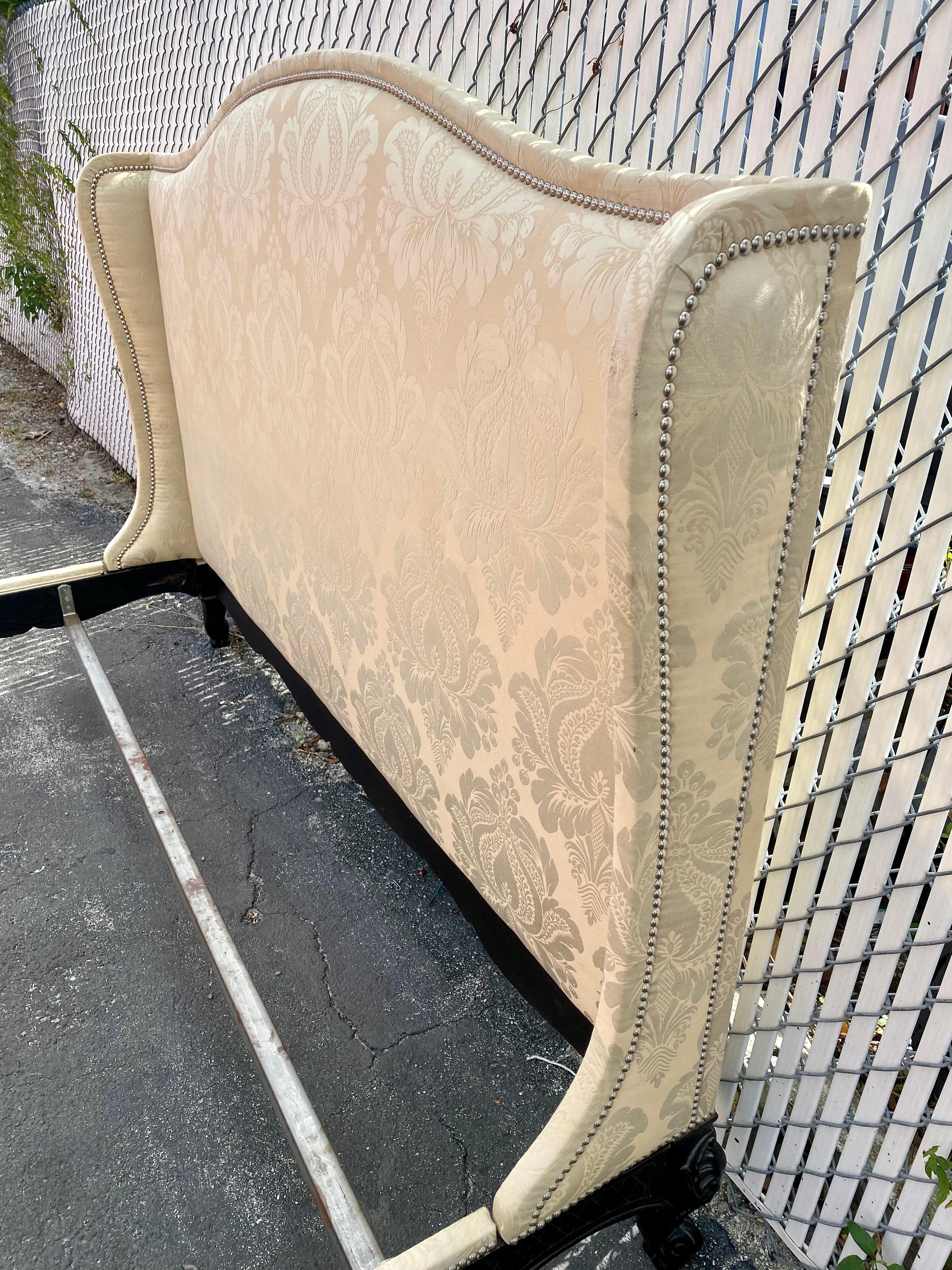 1990s Ralph Lauren Silk Damask Wingback Sleigh Bed For Sale 1