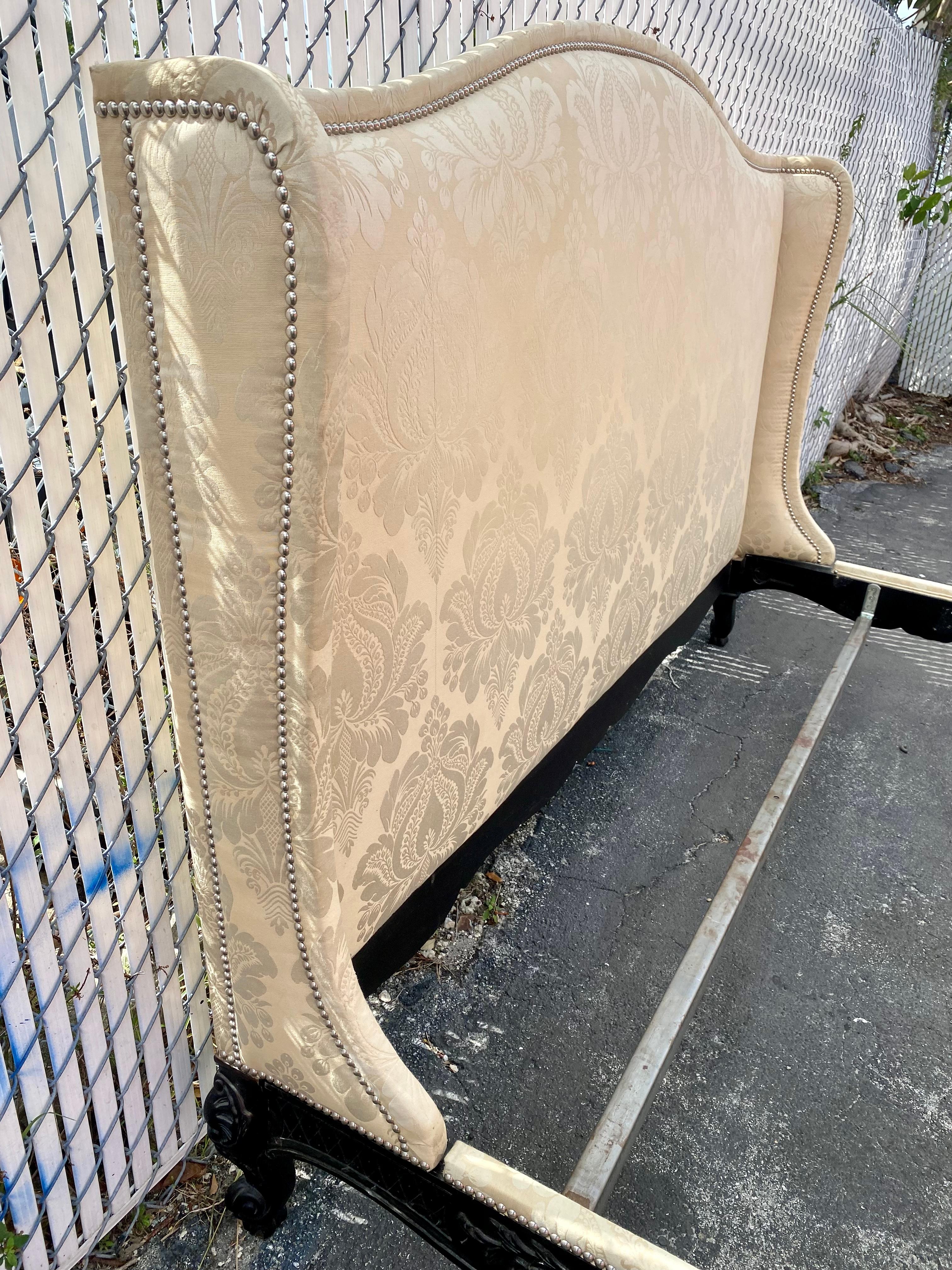 1990s Ralph Lauren Silk Damask Wingback Sleigh Bed For Sale 2