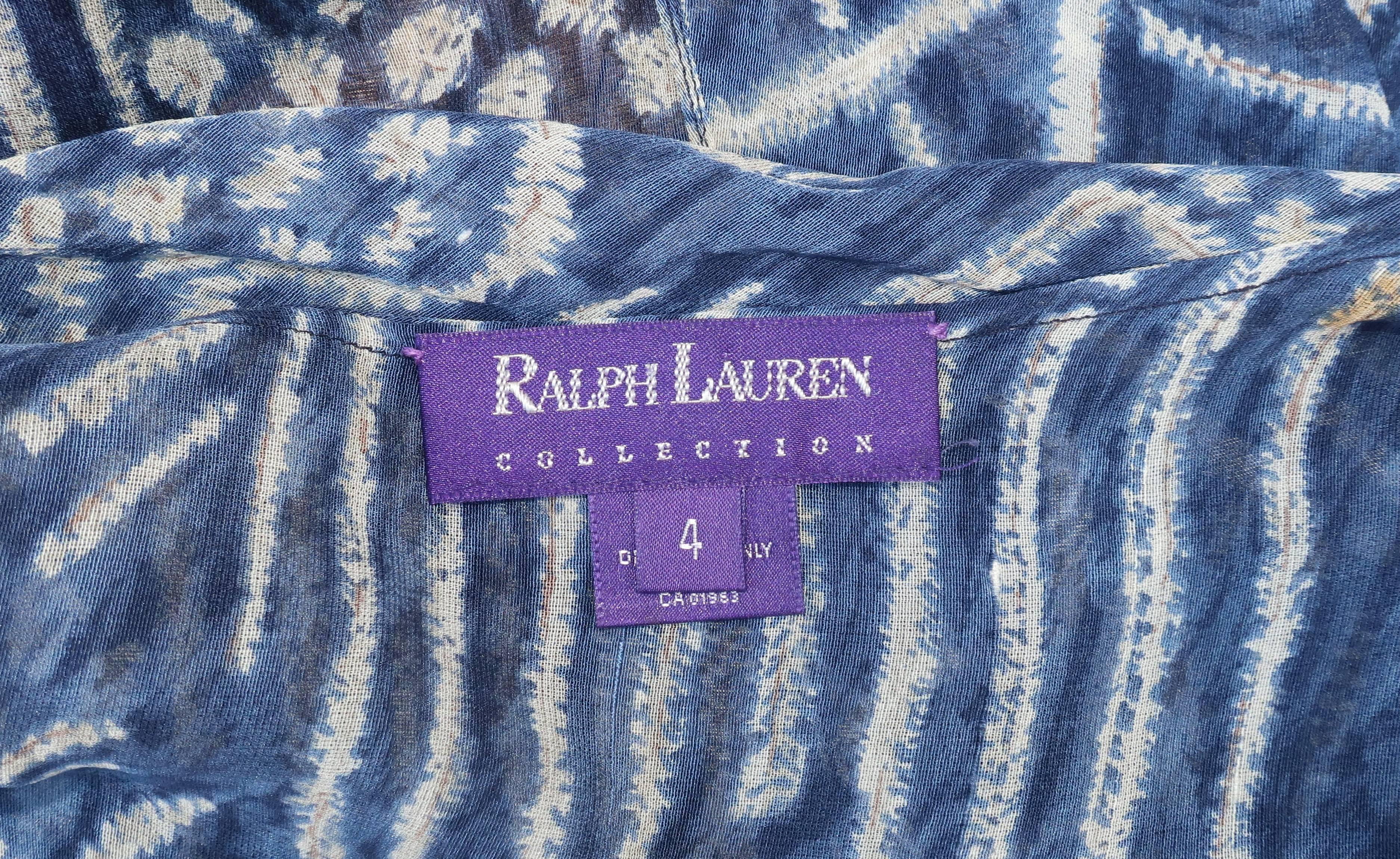 1990’s Ralph Lauren Silk Wrap Dress With Tribal Blue & White Print 5