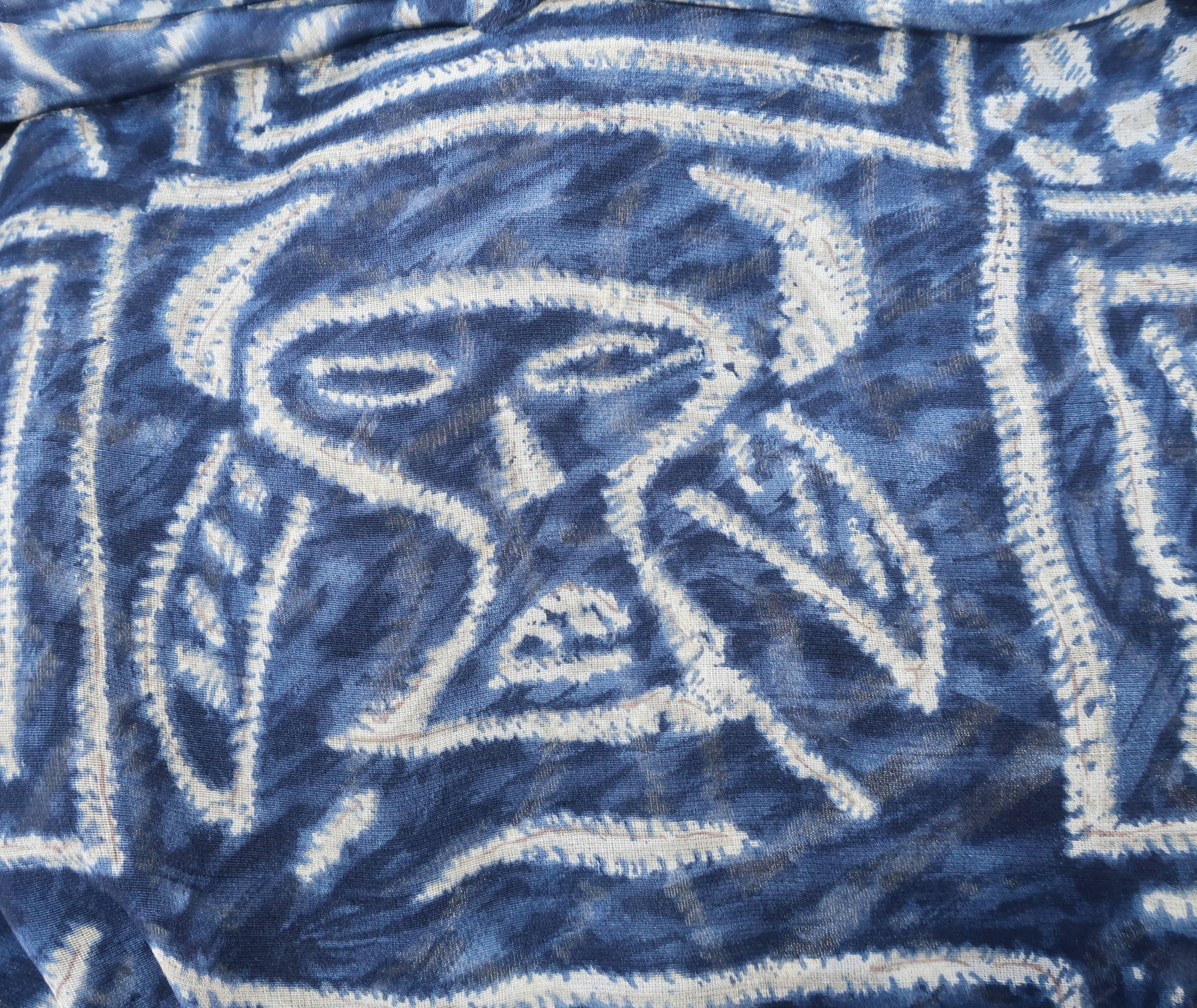 1990’s Ralph Lauren Silk Wrap Dress With Tribal Blue & White Print 4