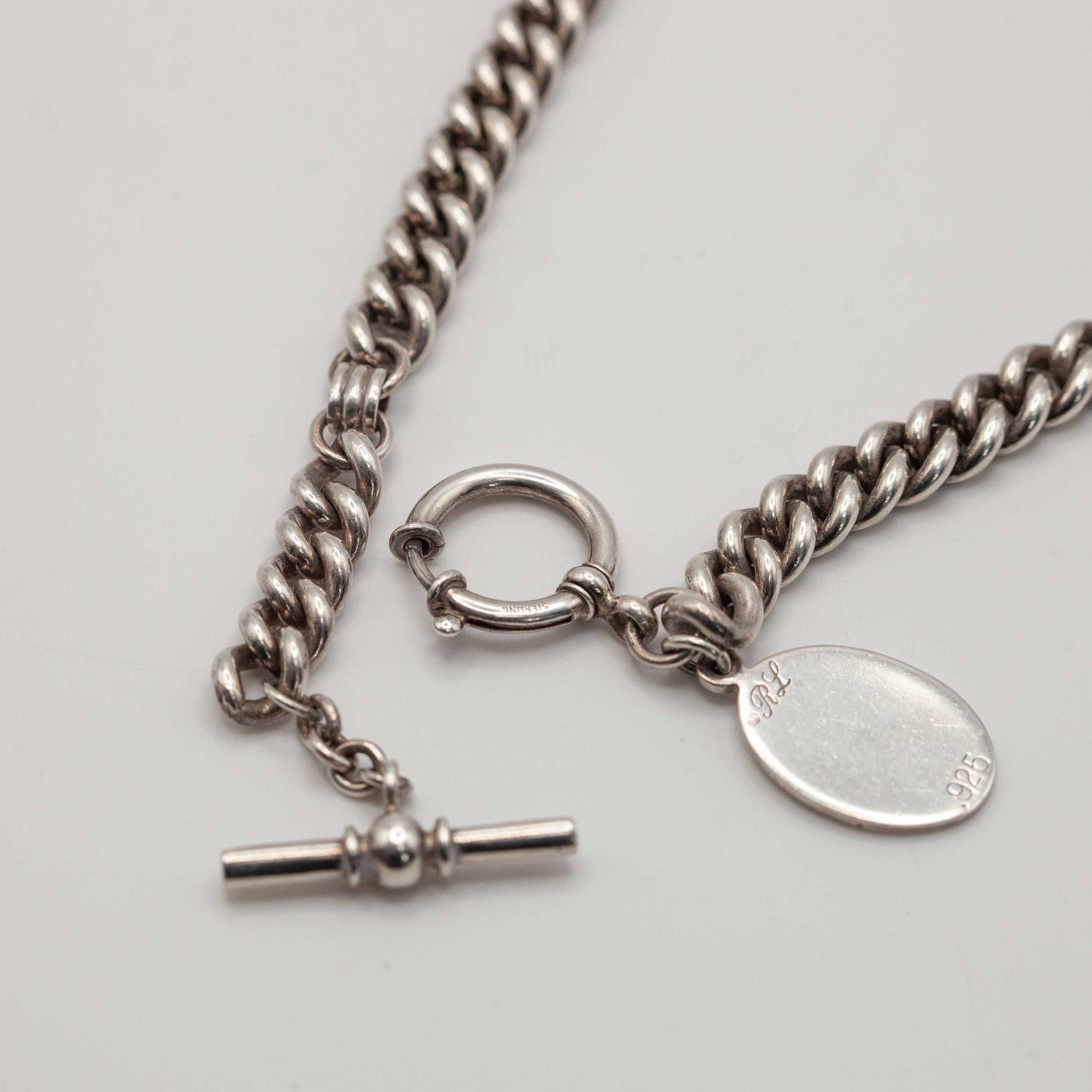 1990s Ralph Lauren Sterling Silver Toggle Necklace 1