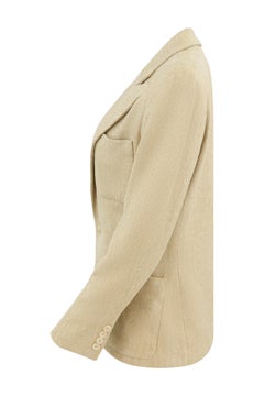 1990s Ralph Lauren Women's Silk Herringbone Blazer, Size 4, Cream Tan