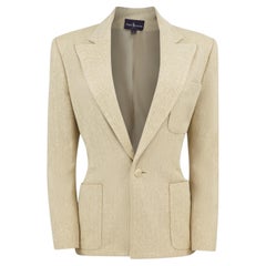 1990s Ralph Lauren Women's Silk Herringbone Blazer, Size 4, Cream Tan