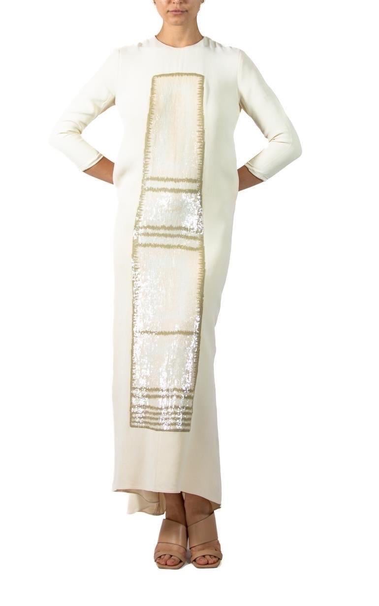 1990S RALPH RUCCI Pearl White Silk Faille Gown With Fully Sequin Beaded Center  For Sale 1