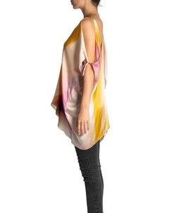 1990S RAMONA LA RUE Tye Dye  Silk Open Shoulder Draped Top