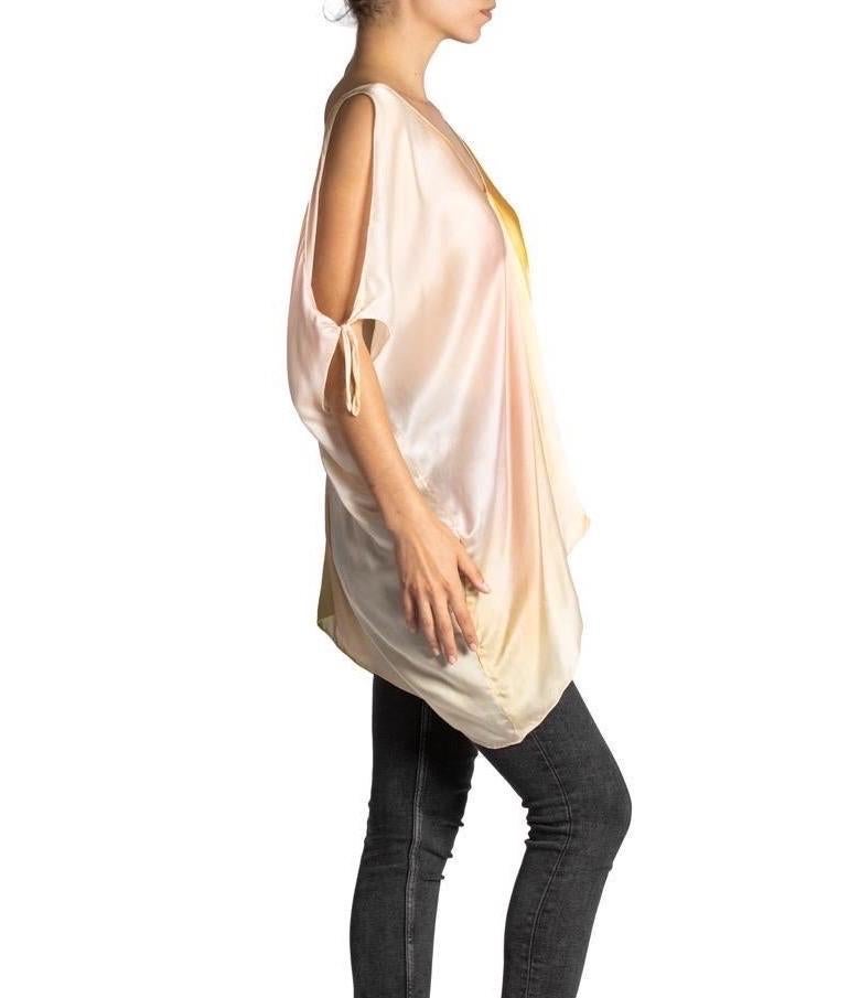 1990S RAMONA LA RUE Tye Dye  Silk Open Shoulder Draped Top In Excellent Condition For Sale In New York, NY