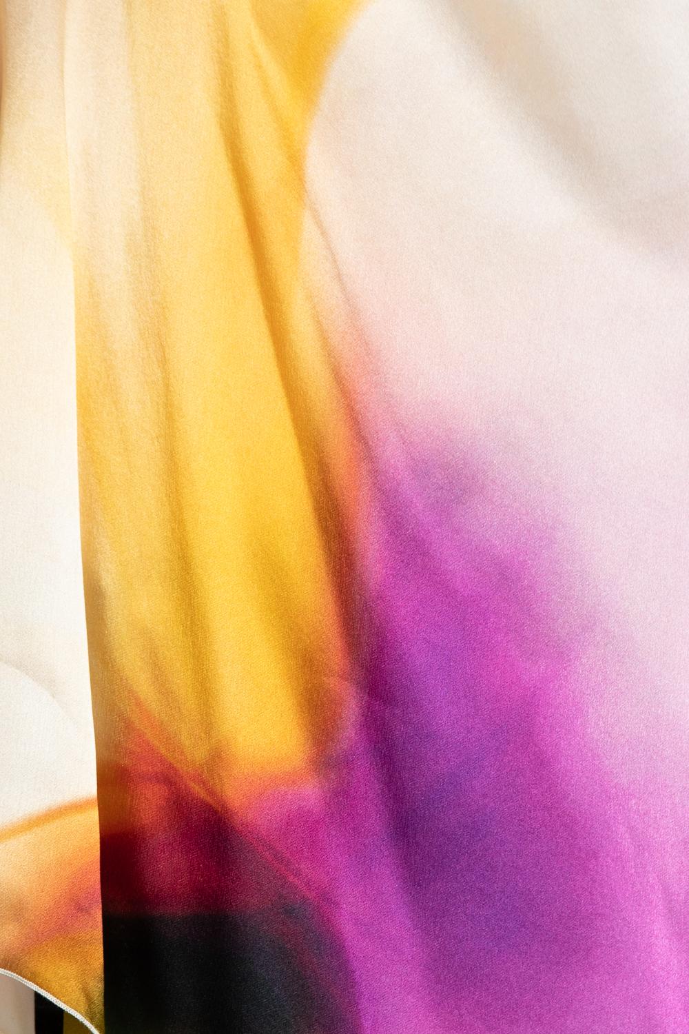 1990S RAMONA LA RUE Tye Dye  Silk Open Shoulder Draped Top For Sale 2
