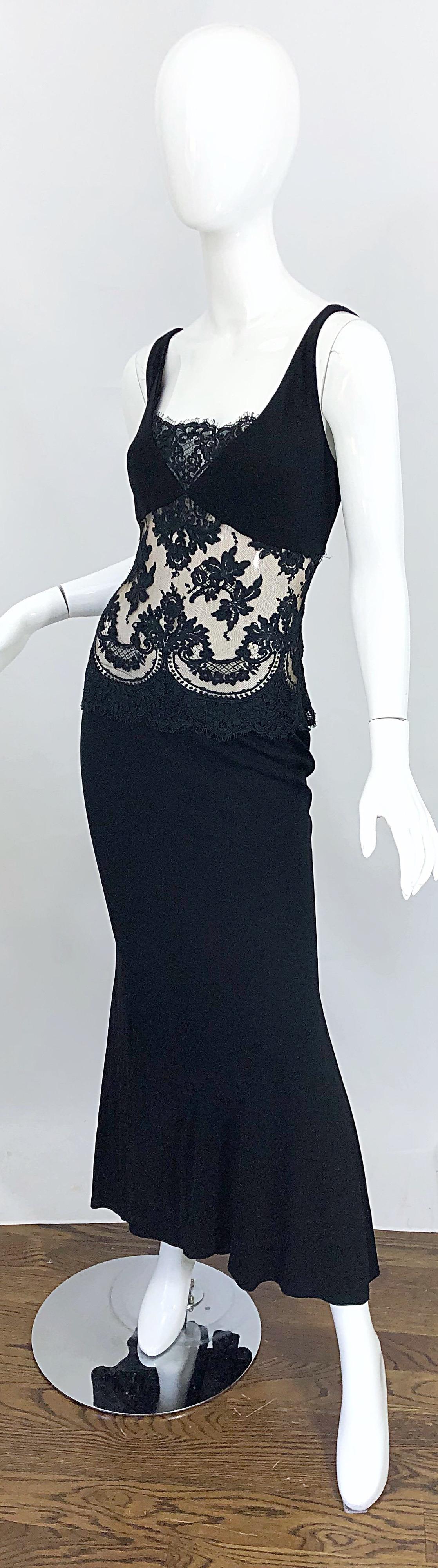 1990s Randolph Duke Black Sexy Lace Cut-Out Sleeveless Vintage 90s Evening Gown In Excellent Condition In San Diego, CA