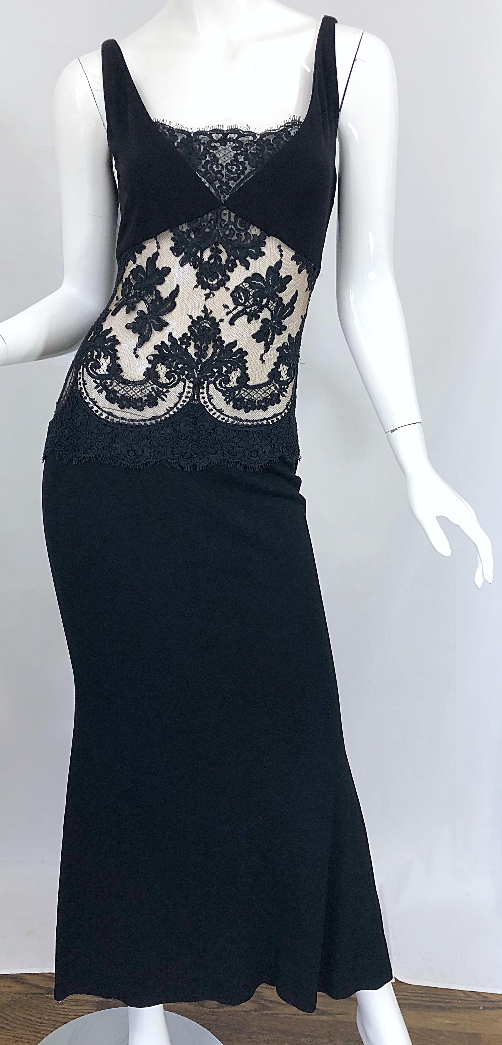 Women's 1990s Randolph Duke Black Sexy Lace Cut-Out Sleeveless Vintage 90s Evening Gown