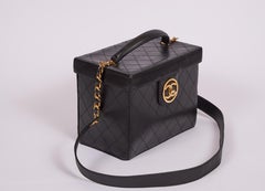 1990's Rare Chanel Black Leather Beauty Case