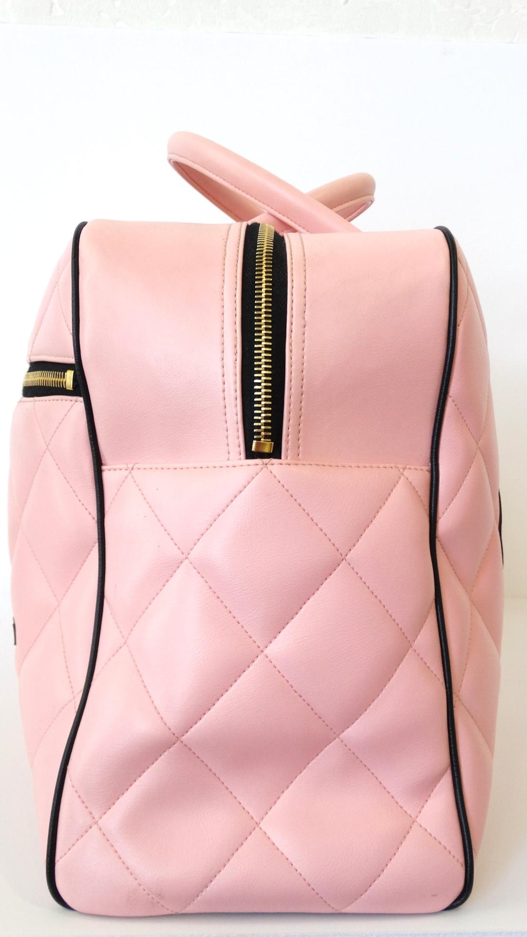 1990s Rare Chanel Black/Pink Quilted Leather Boston Duffle 1