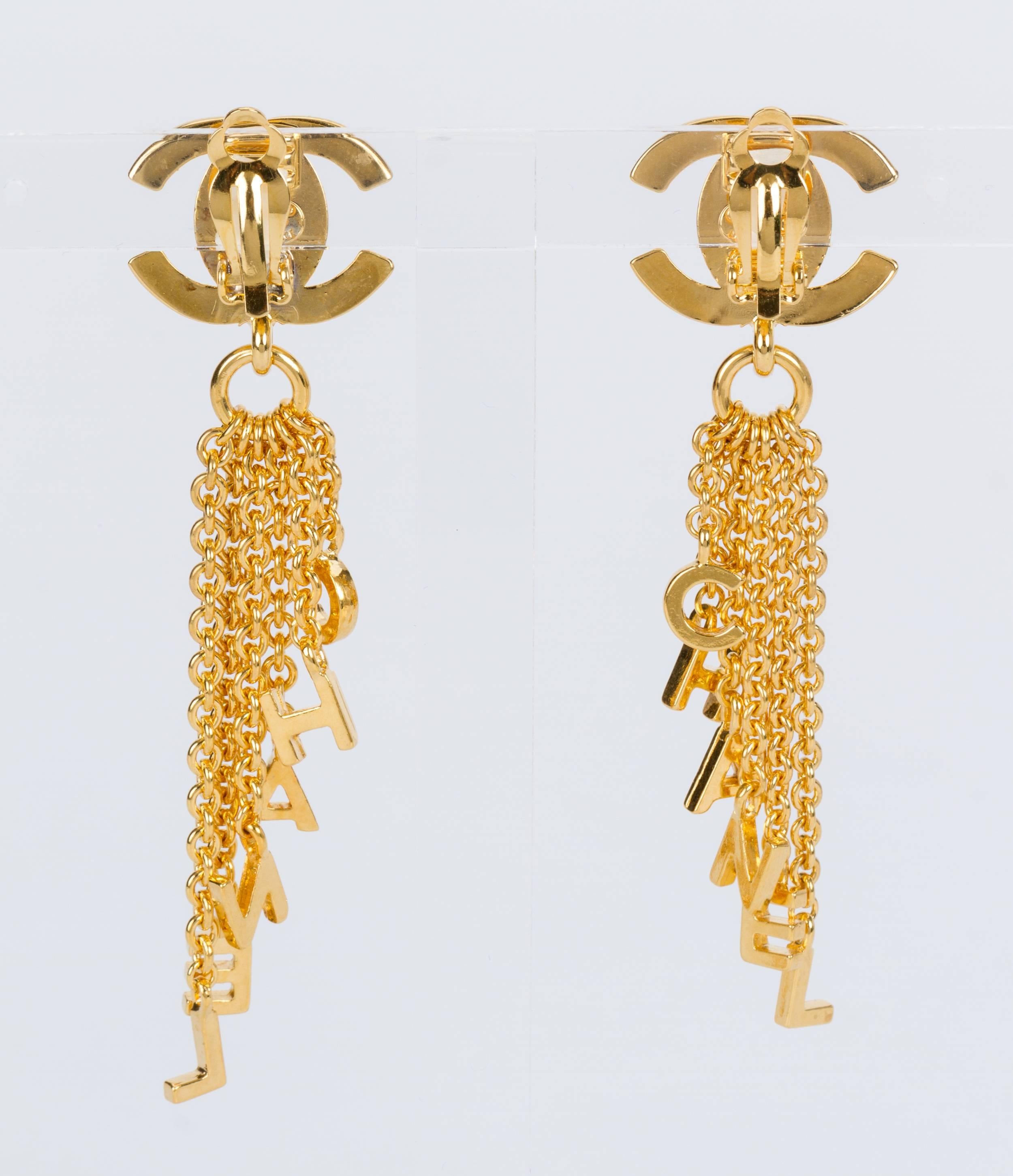 1990's Rare Chanel Lettering CC Dangle Earrings In Excellent Condition In West Hollywood, CA