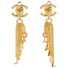 1990's Rare Chanel Lettering CC Dangle Earrings