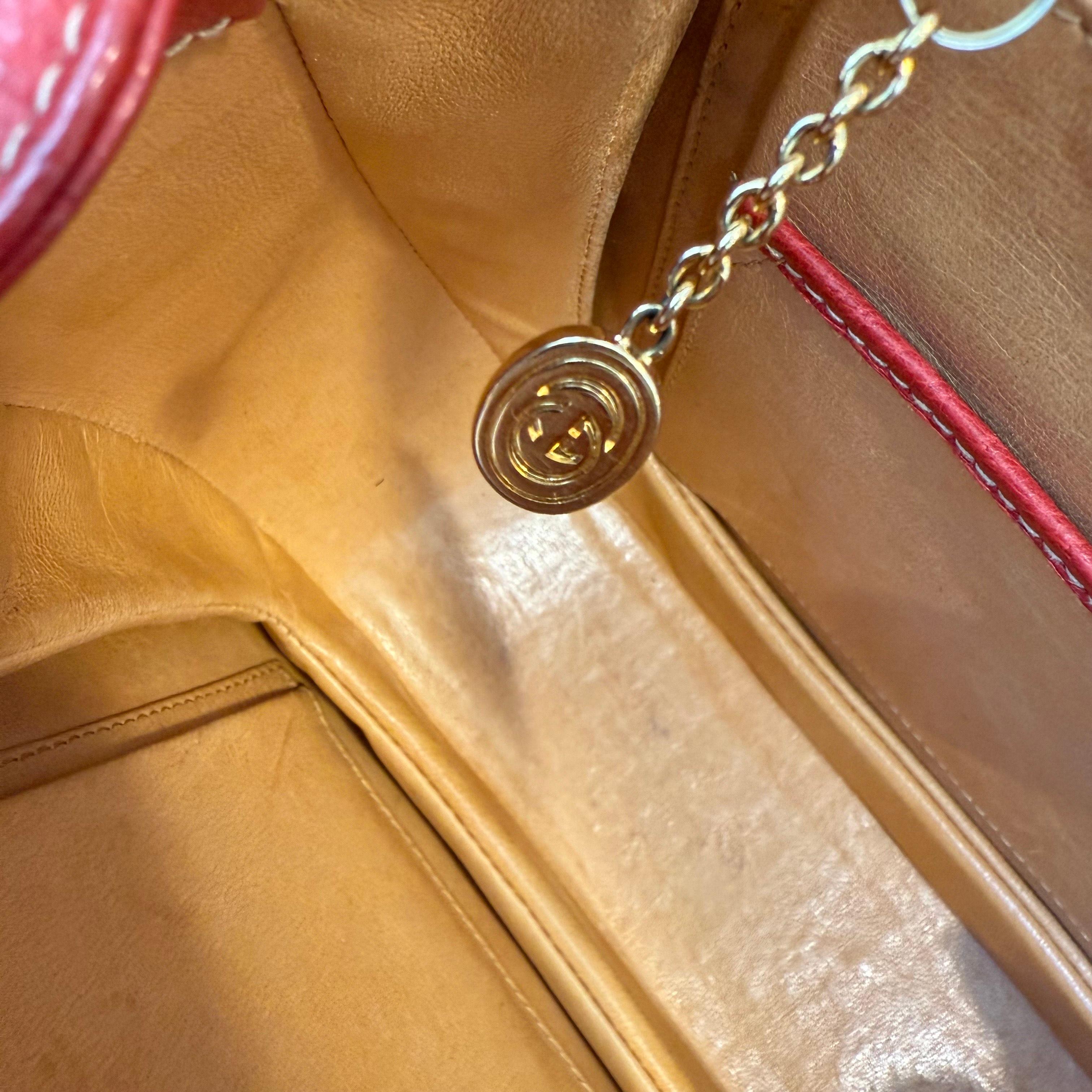 1990s Rare Gucci Large Red Bamboo Bag 5