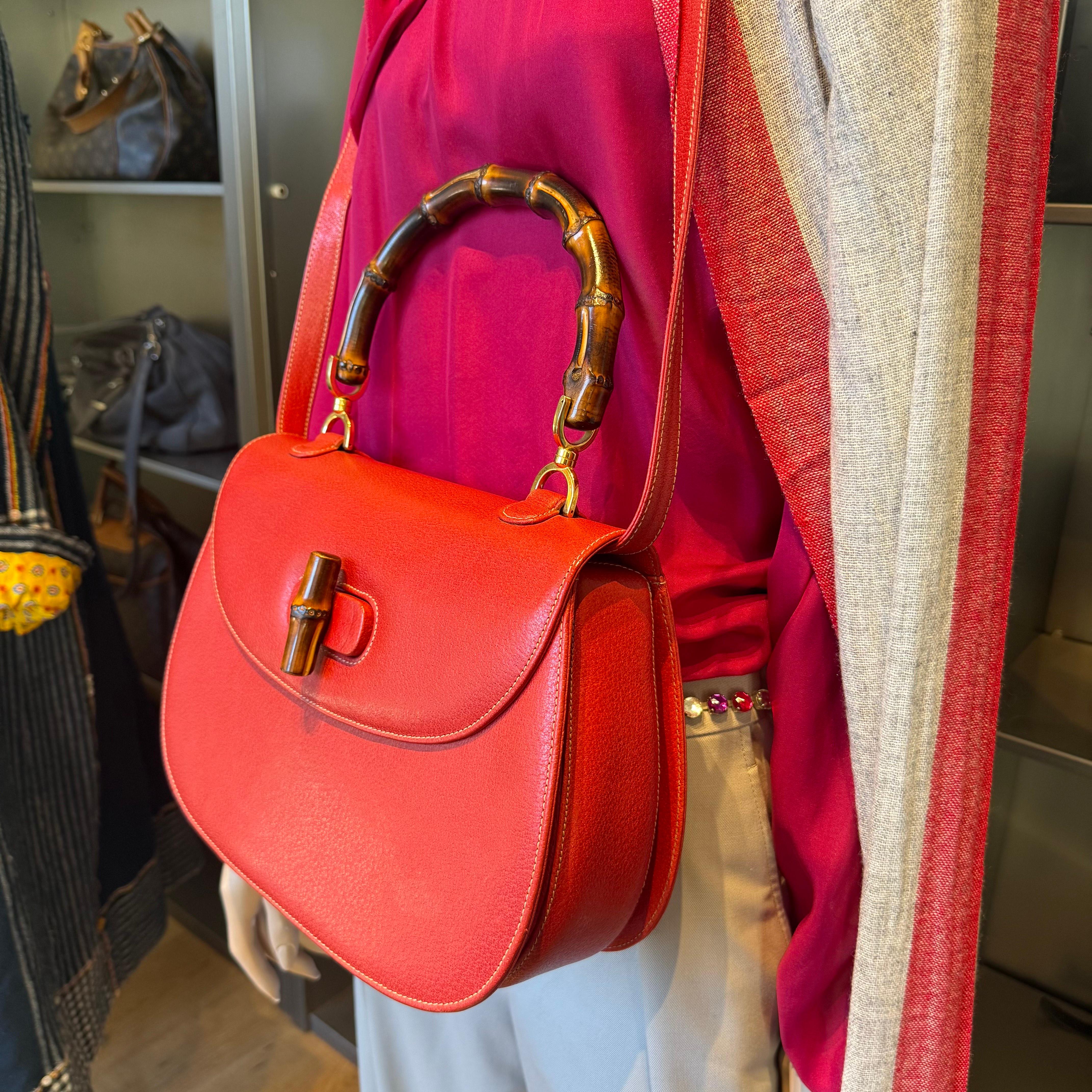 1990s Rare Gucci Large Red Bamboo Bag 7