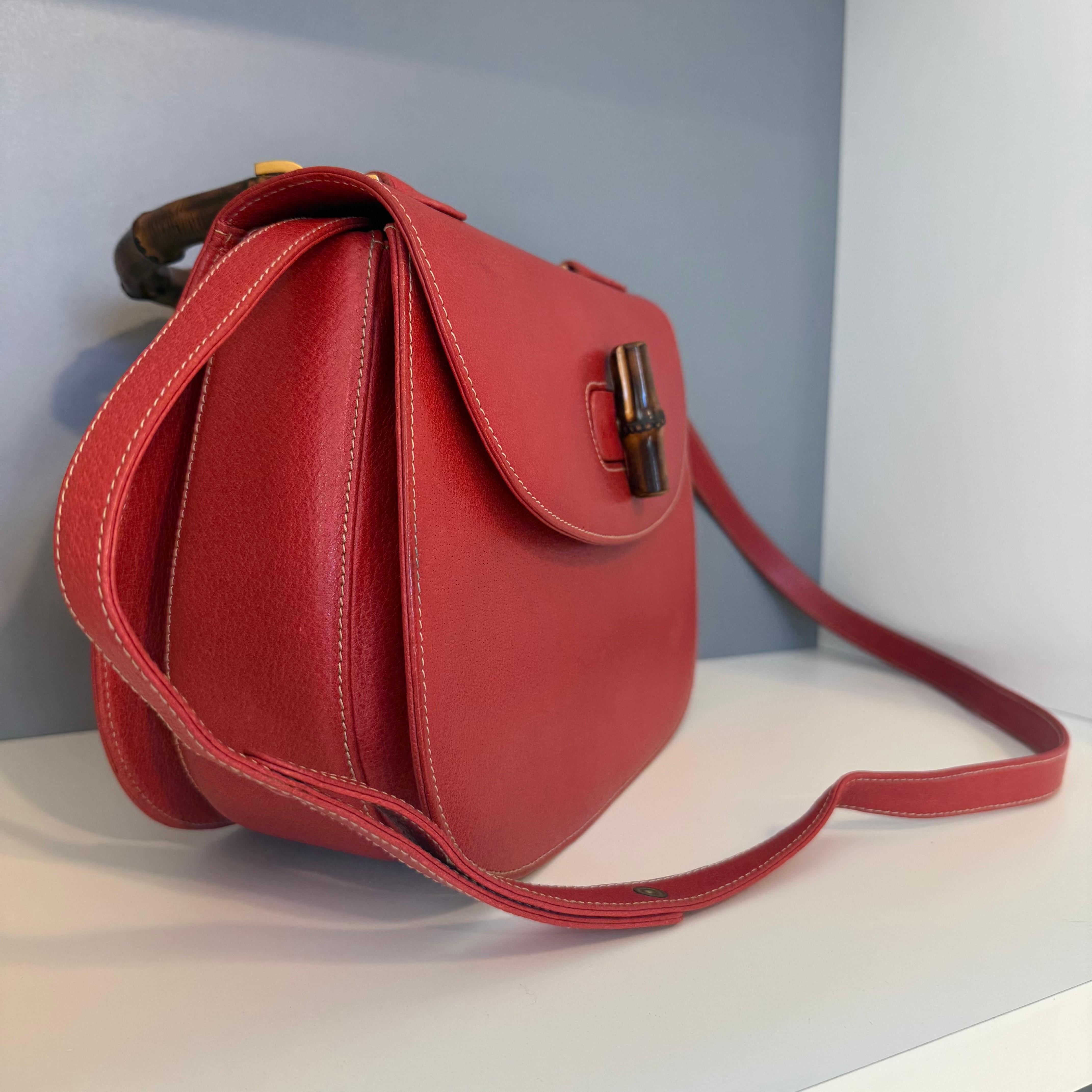 Rouge 1990s Rare Gucci Large Red Bamboo Bag