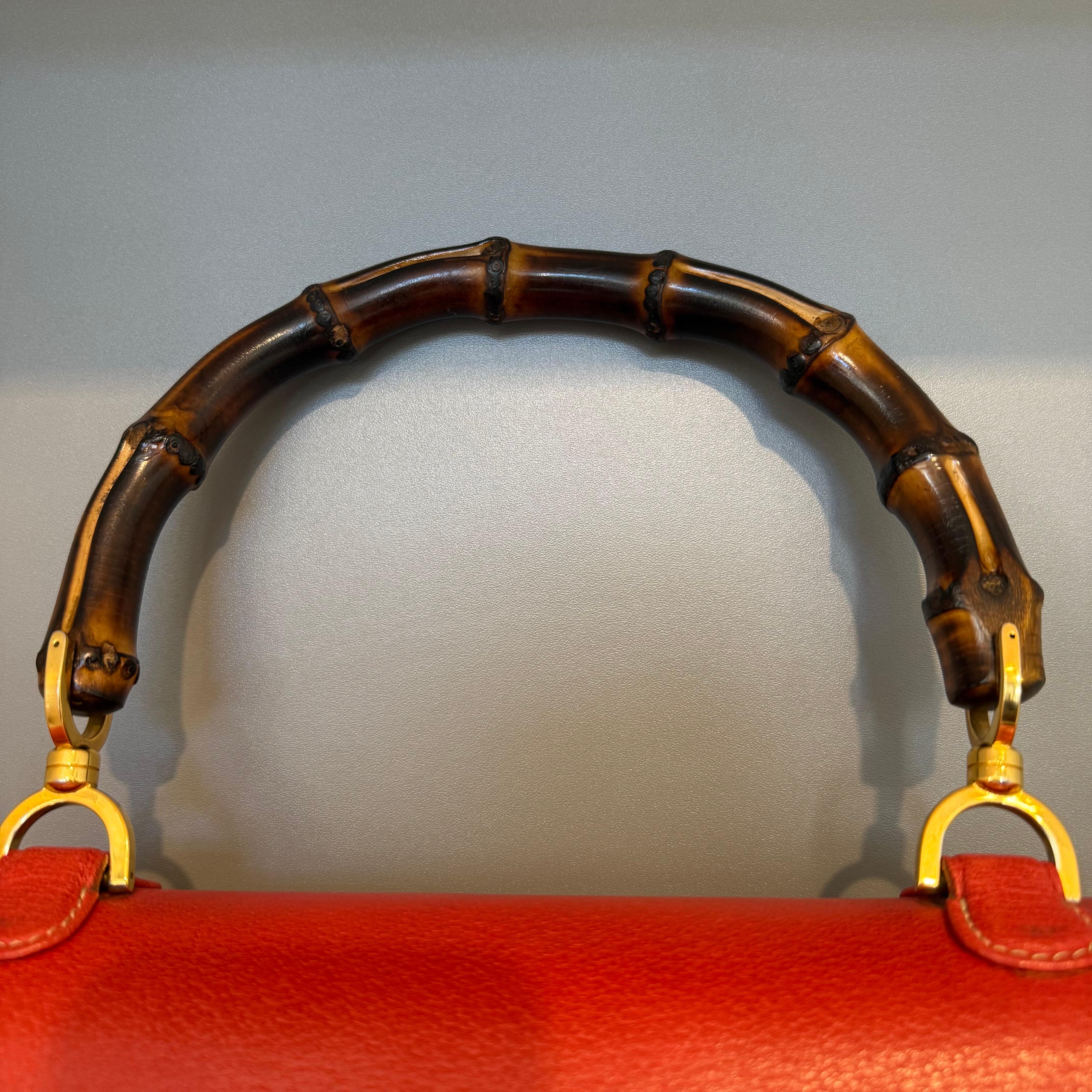 1990s Rare Gucci Large Red Bamboo Bag 1