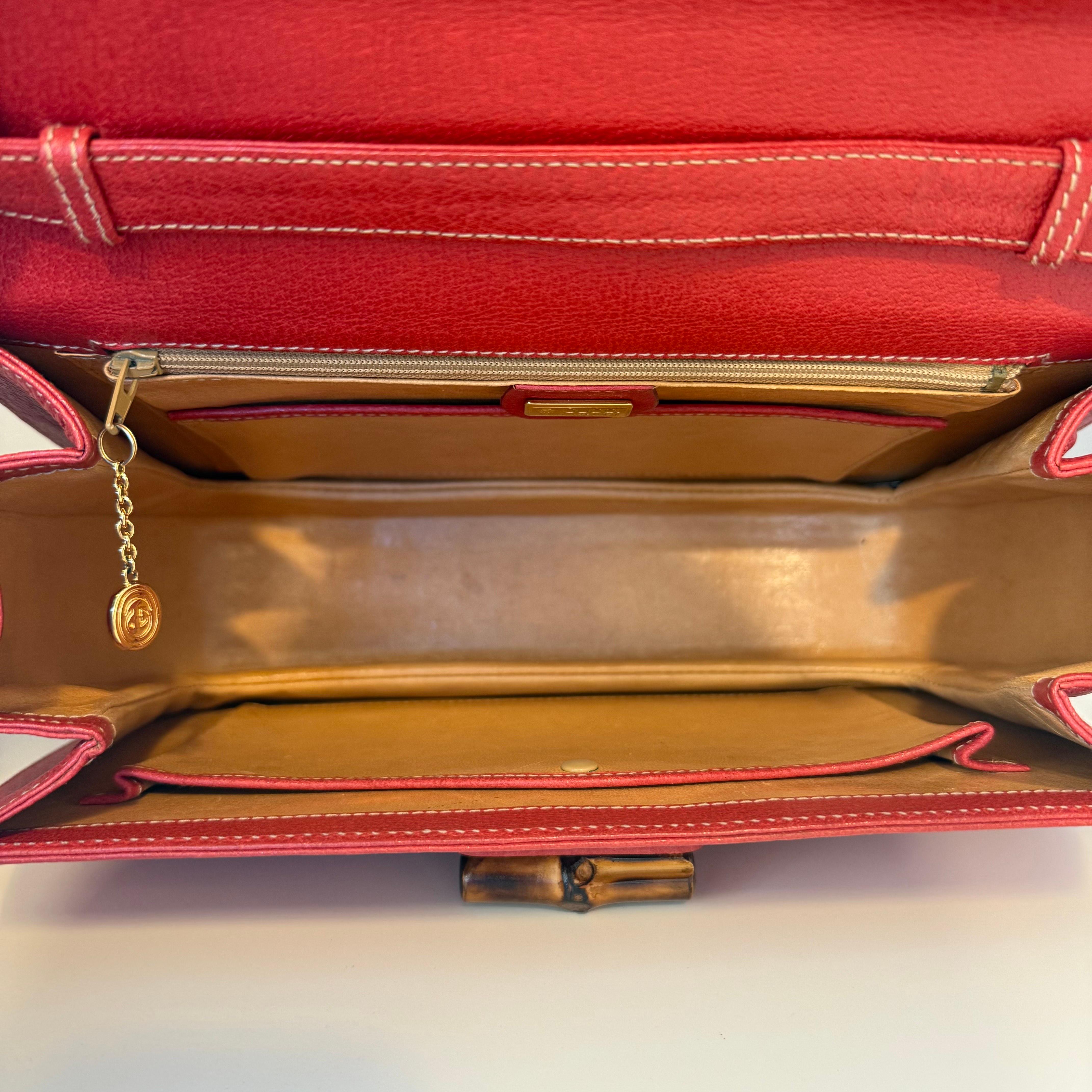 1990s Rare Gucci Large Red Bamboo Bag 3