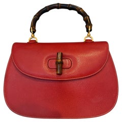 1990s Rare Gucci Large Red Bamboo Bag