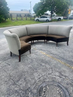 1990s Rare Modular English Style on Castors Settee Curved Sectional Sofa