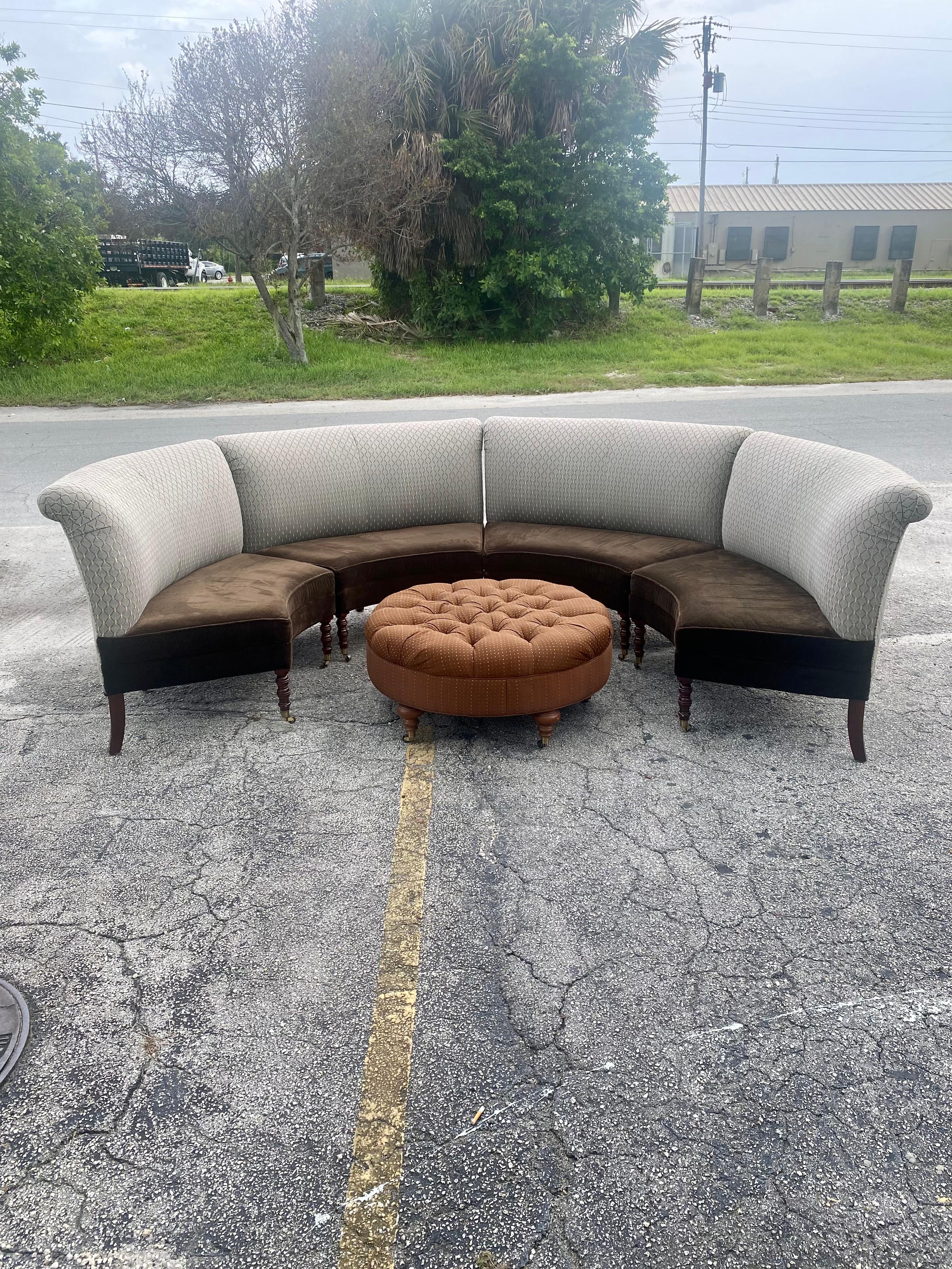 Late 20th Century 1990s Rare Modular English Style on Castors Settee Curved Sectional Sofa