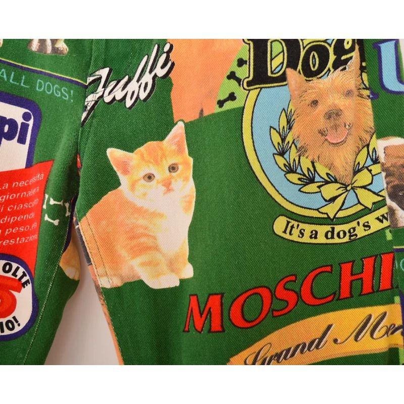 1990's Rare Moschino 'Dog Food' Print Crazy Pattern Colourful Jeans In Excellent Condition For Sale In Sheffield, GB