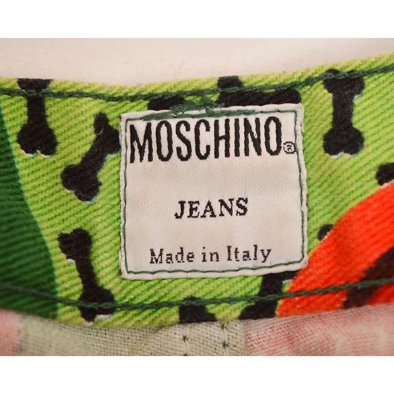 Men's 1990's Rare Moschino 'Dog Food' Print Crazy Pattern Colourful Jeans For Sale