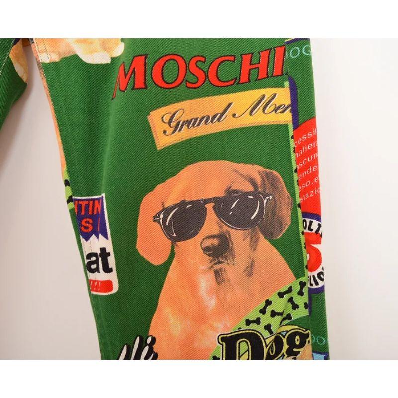 1990's Rare Moschino 'Dog Food' Print Crazy Pattern Colourful Jeans For Sale 1