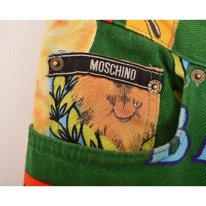 1990's Rare Moschino 'Dog Food' Print Crazy Pattern Colourful Jeans For Sale 2