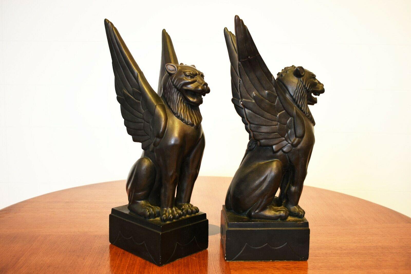 Central American 1990s Rare Pair of Winged Lion Gargoyles
