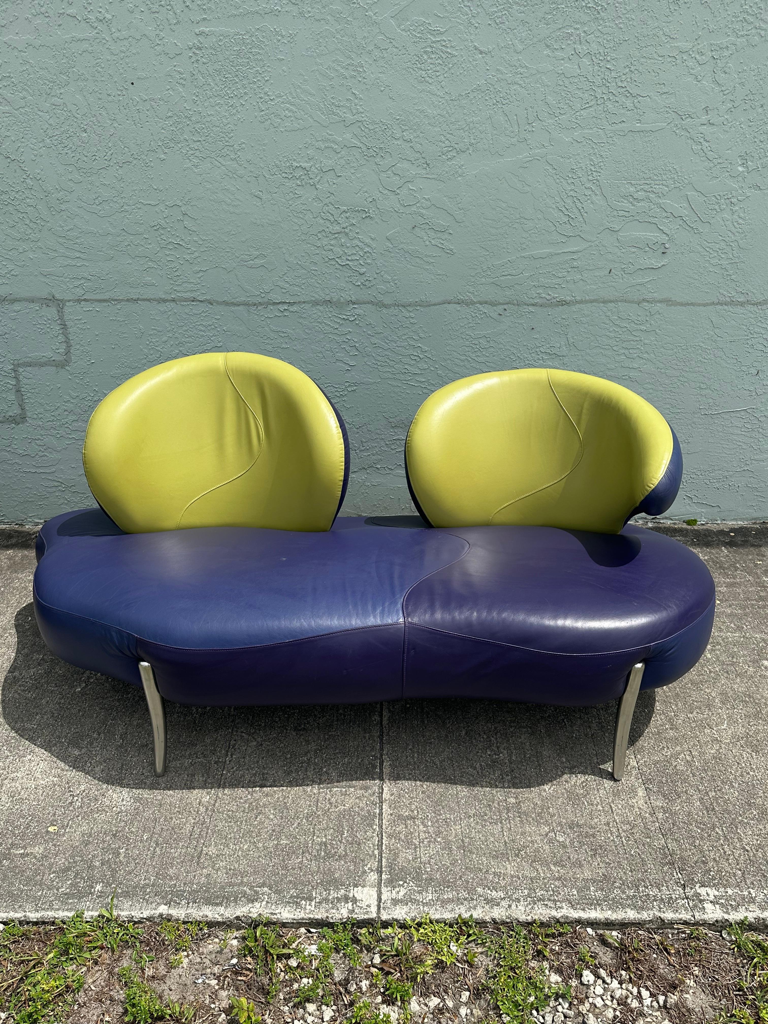 1990s Rare Poltromec Italia Leather Sculptural Space Age Sofa Loveseat, Set di 2 in vendita 7