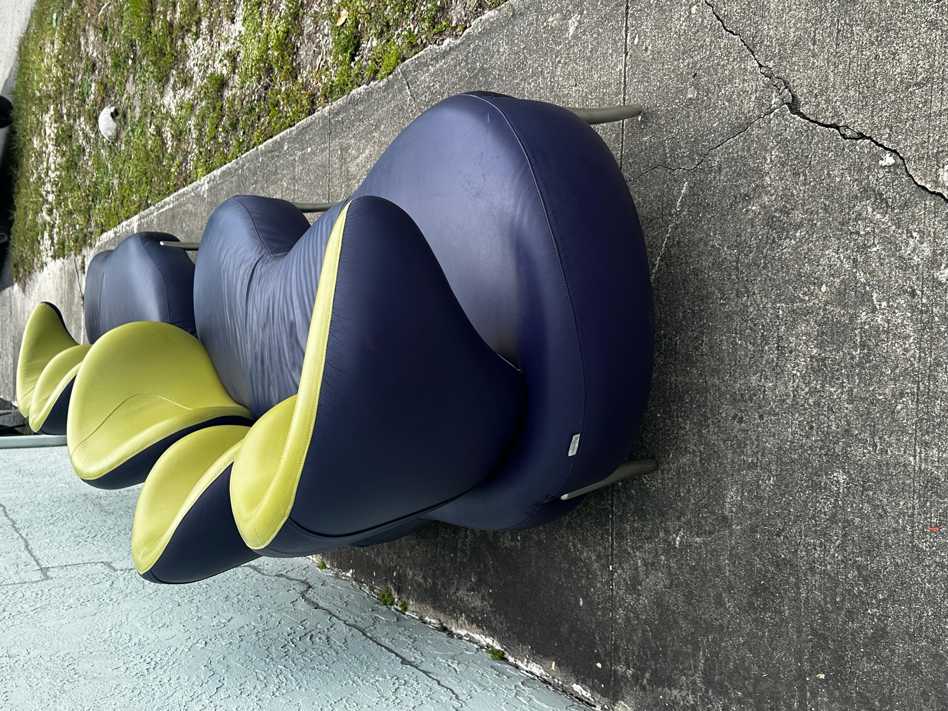1990s Rare Poltromec Italia Leder Sculptural Space Age Sofa Loveseat, Set von 2 im Zustand „Gut“ im Angebot in Fort Lauderdale, FL