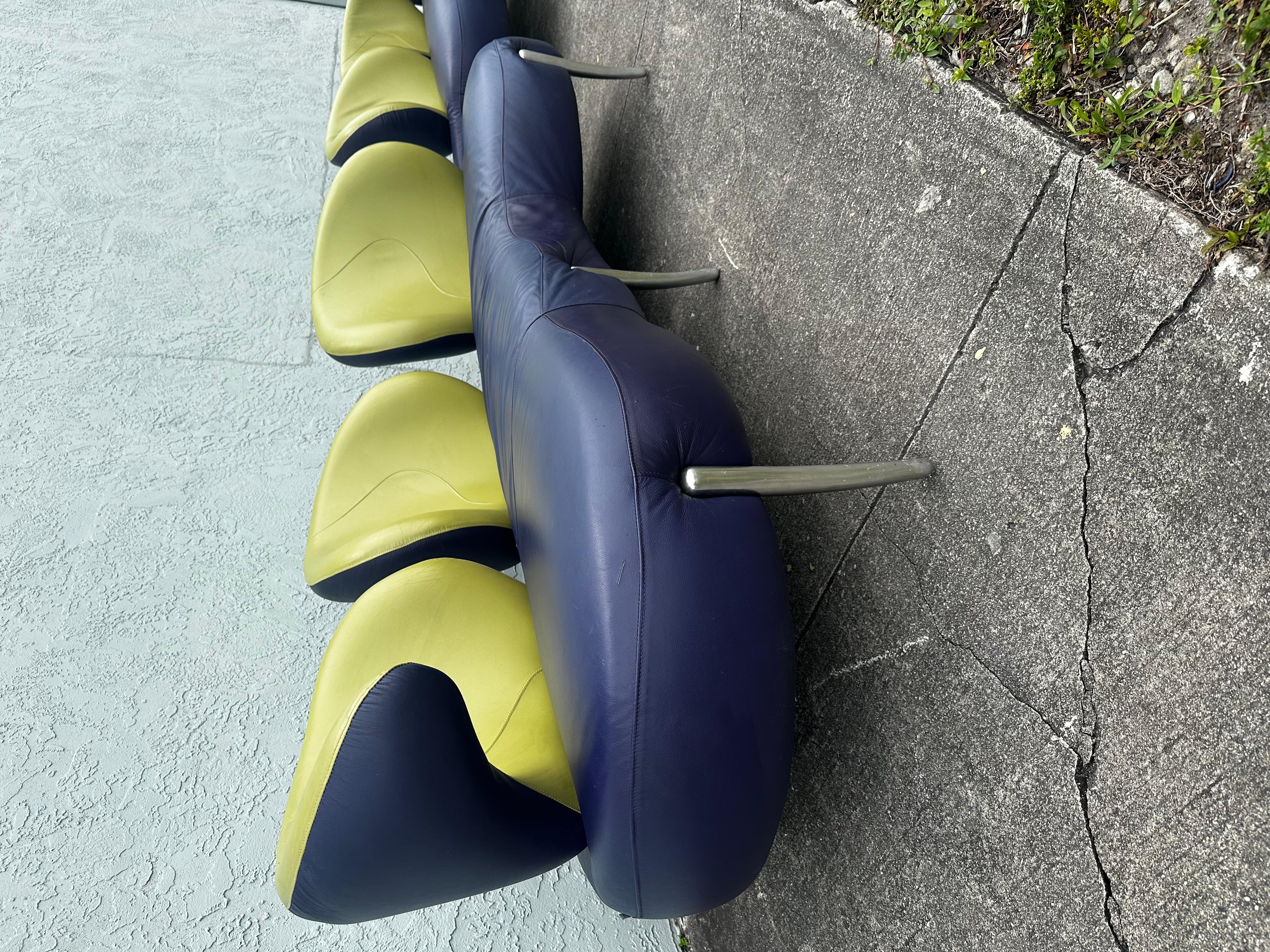 1990s Rare Poltromec Italia Leder Sculptural Space Age Sofa Loveseat, Set von 2 (Stahl) im Angebot