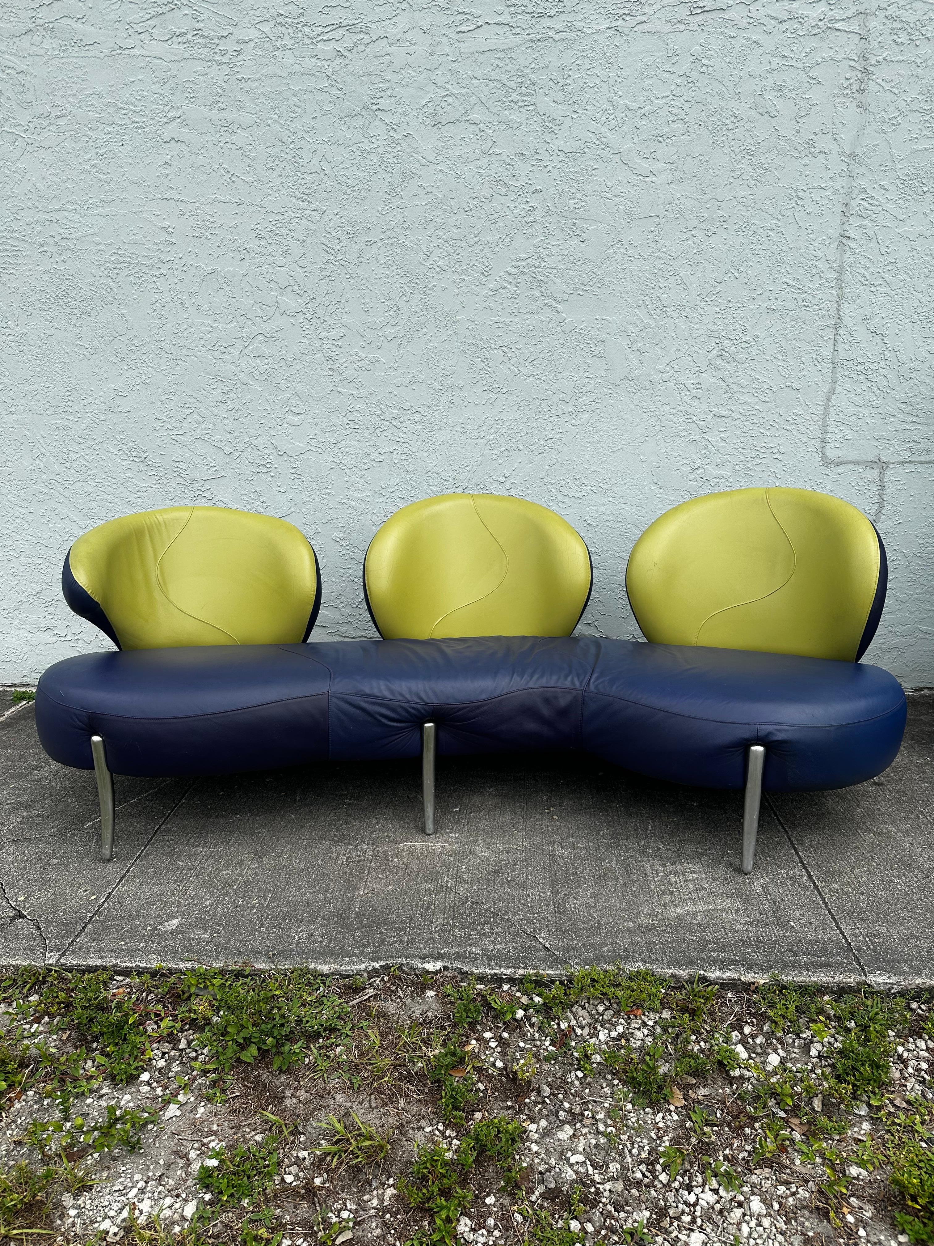 1990s Rare Poltromec Italia Leather Sculptural Space Age Sofa Loveseat, Set di 2 in vendita 1