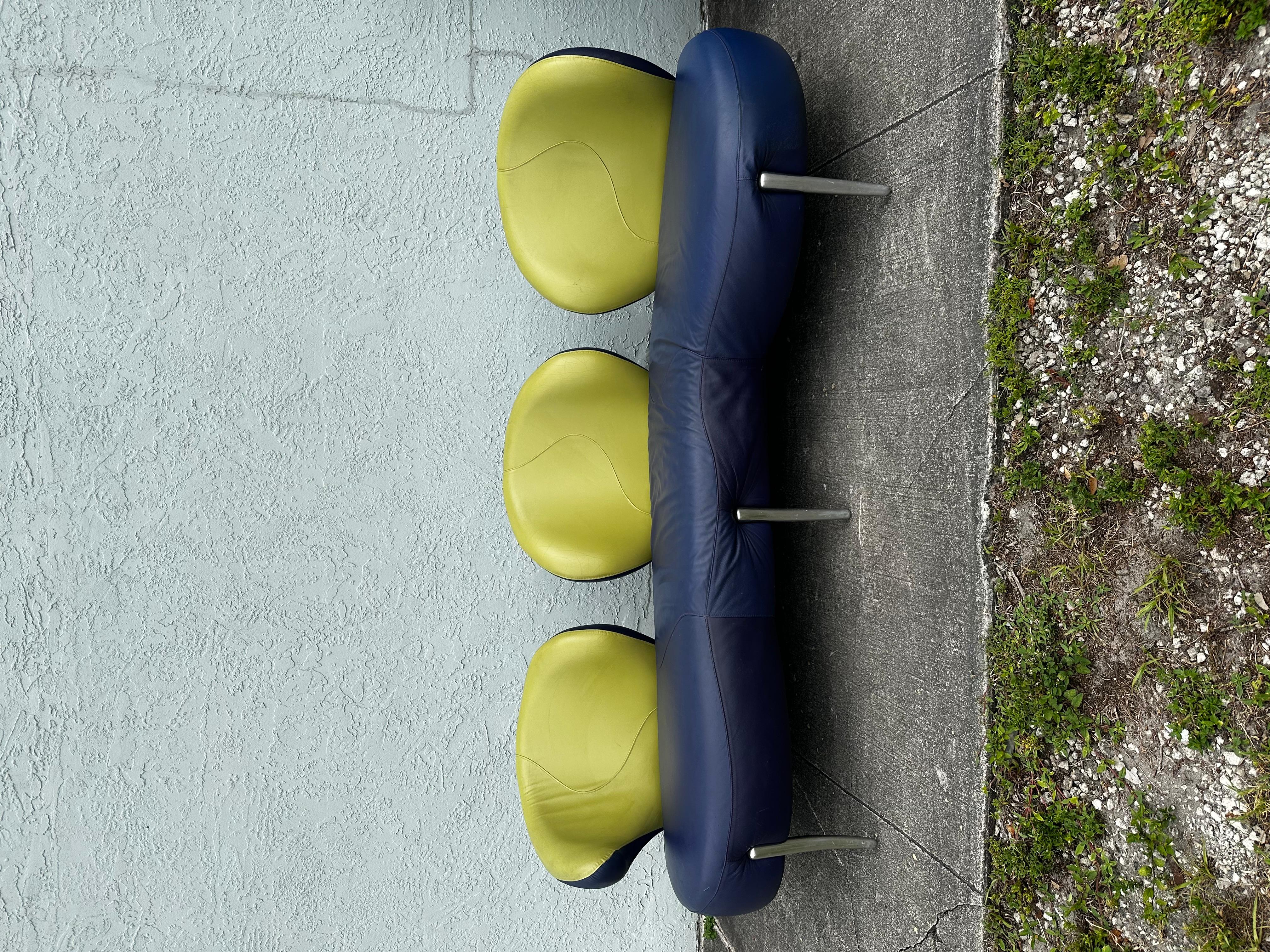 1990s Rare Poltromec Italia Leder Sculptural Space Age Sofa Loveseat, Set von 2 im Angebot 1