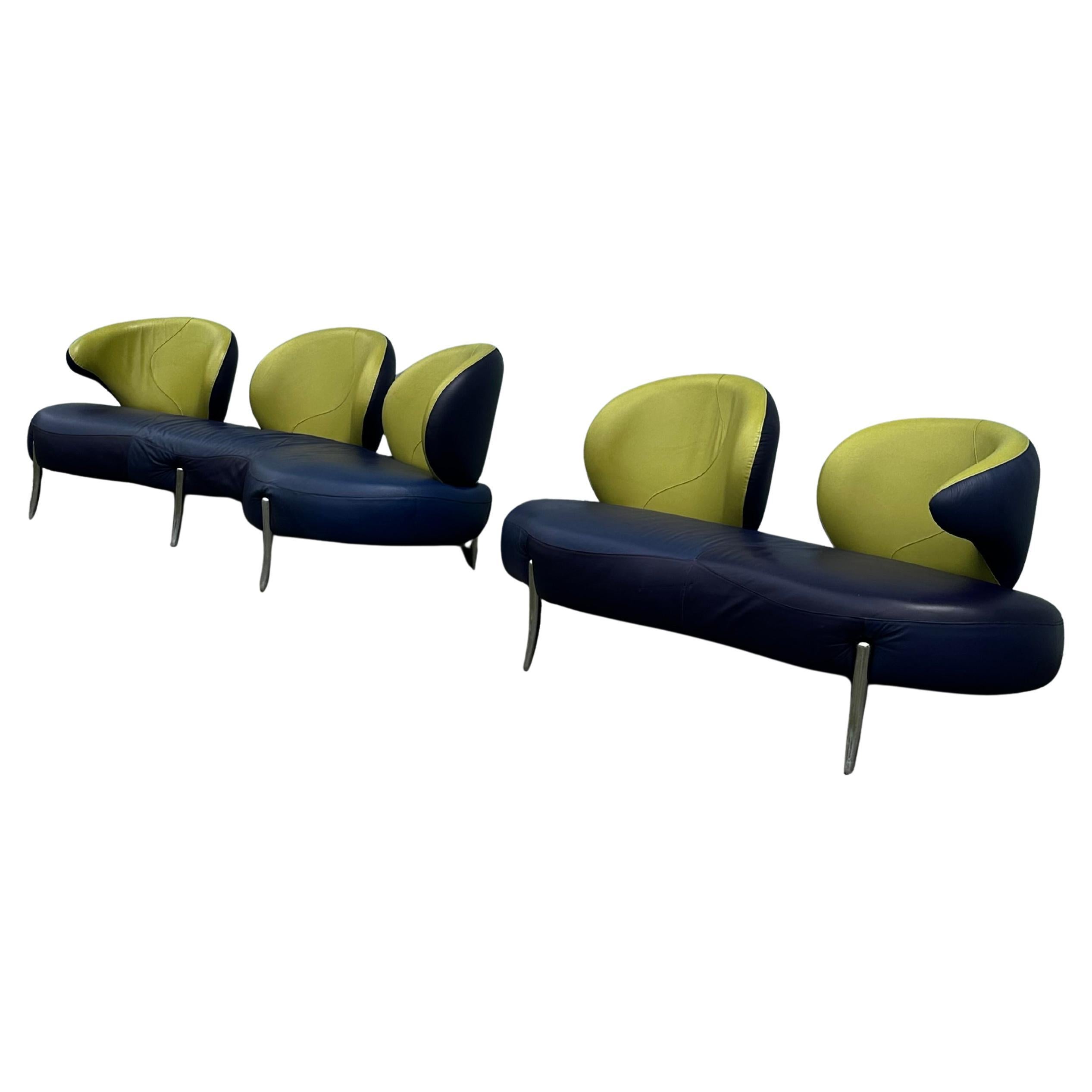 1990s Rare Poltromec Italia Leder Sculptural Space Age Sofa Loveseat, Set von 2 im Angebot