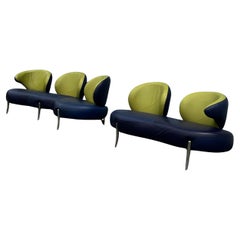 1990s Rare Poltromec Italia Leder Sculptural Space Age Sofa Loveseat, Set von 2