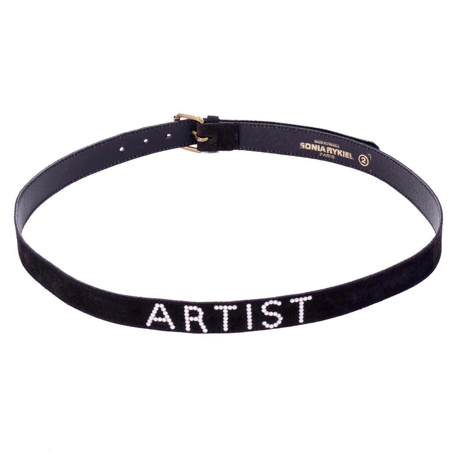 This is a rare embellished black leather vintage belt from Sonia Rykiel with the word 