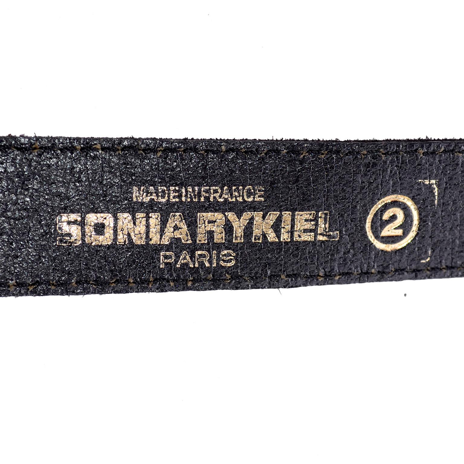 1990s Rare Sonia Rykiel Vintage Black Leather Belt With Rhinestones Artist  1