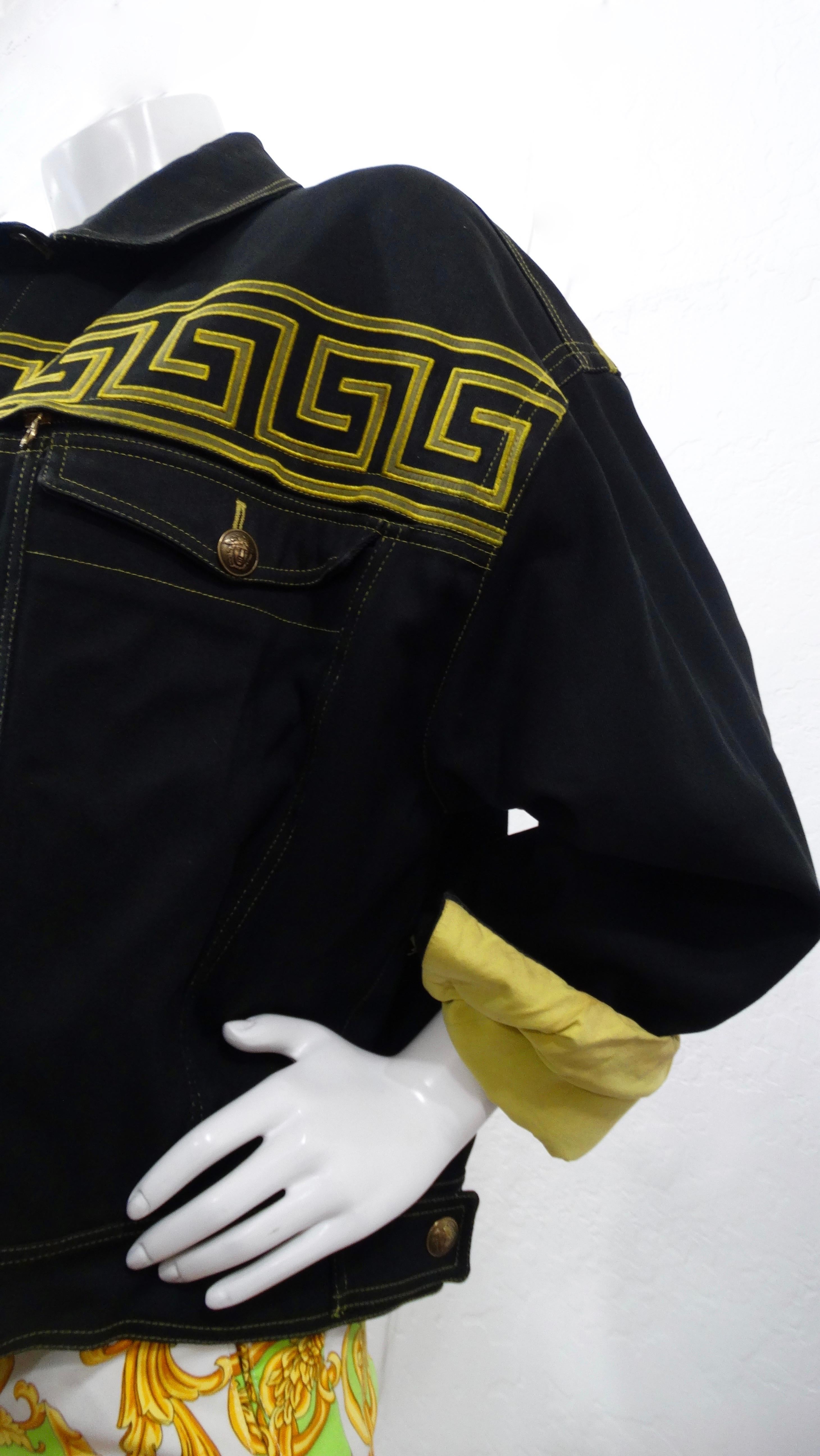 1990s Rare Versace Greek Key Denim Jacket 9