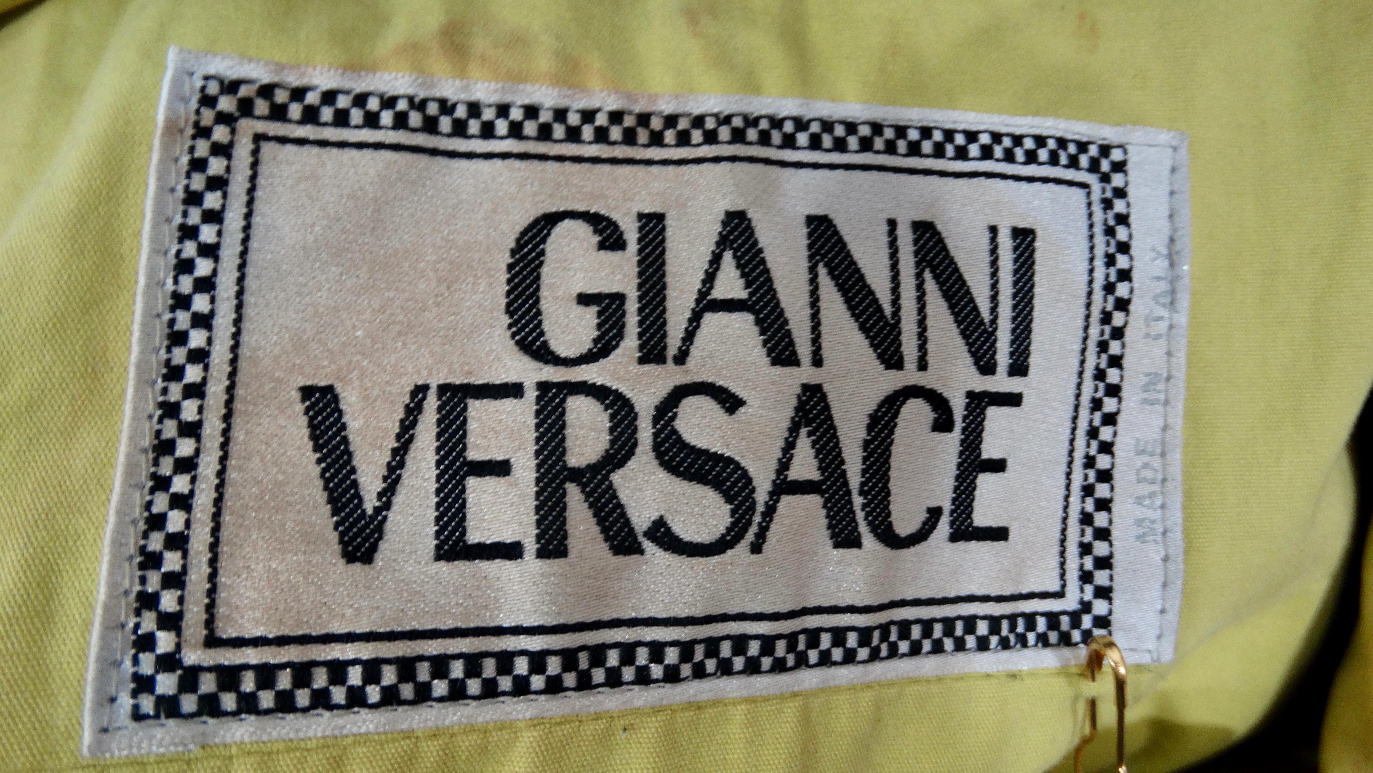 Black 1990s Rare Versace Greek Key Denim Jacket