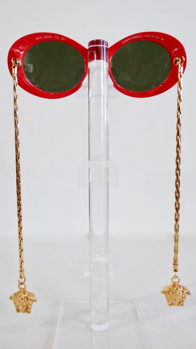 Versace 1990s Lipstick Red Oval Sunglasses with Medusa Head  display picture 2