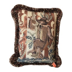 1990s Recreated 15th Century Style Handwoven Wool Tapestry Pillow – Left-Facing