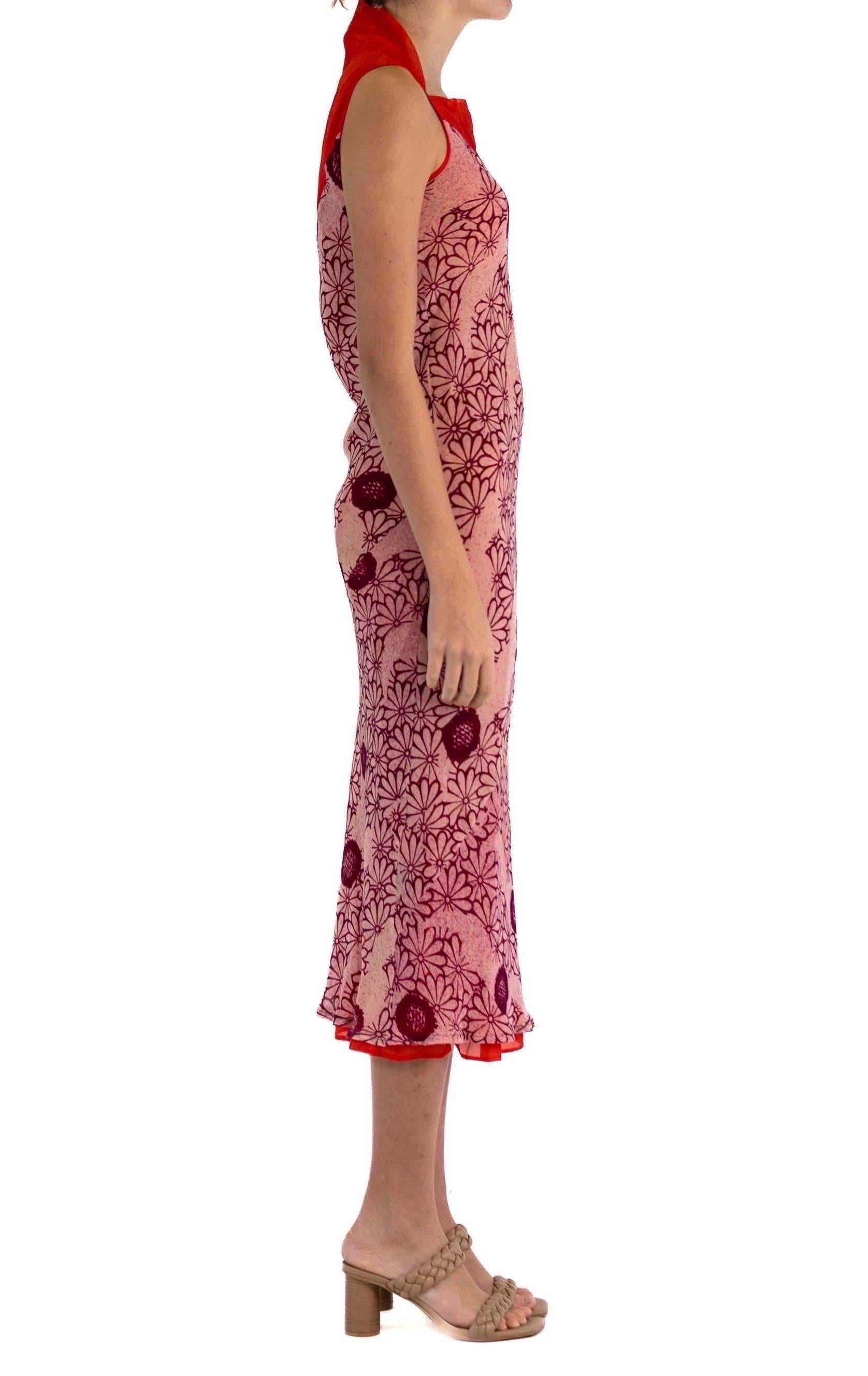 1990S Rot Schrägschnitt Chiffon 90'S Grunge Romantisches Florales Kleid Mit Quadratischem Ausschnittli für Damen oder Herren im Angebot