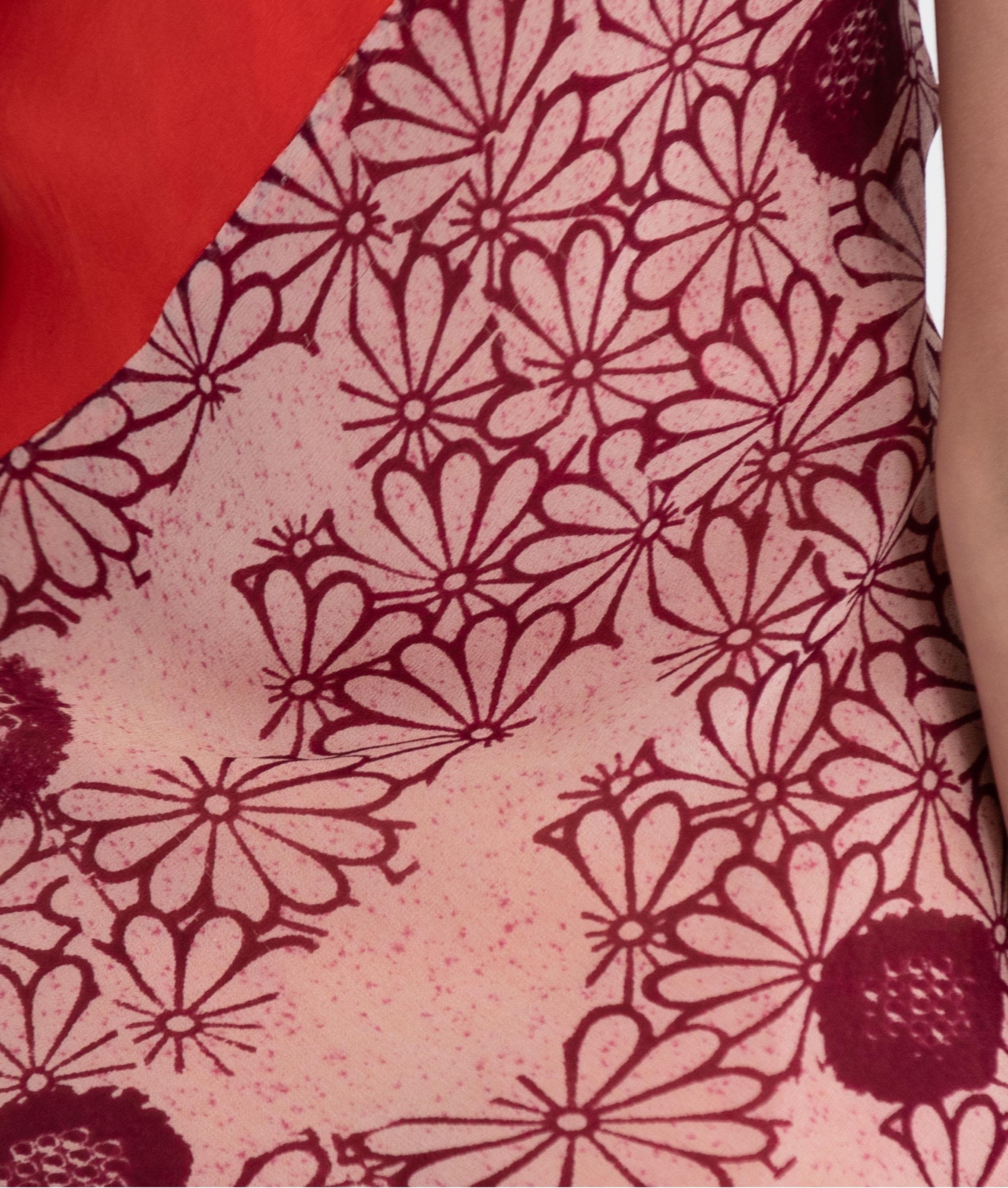 1990S Rot Schrägschnitt Chiffon 90'S Grunge Romantisches Florales Kleid Mit Quadratischem Ausschnittli im Angebot 4