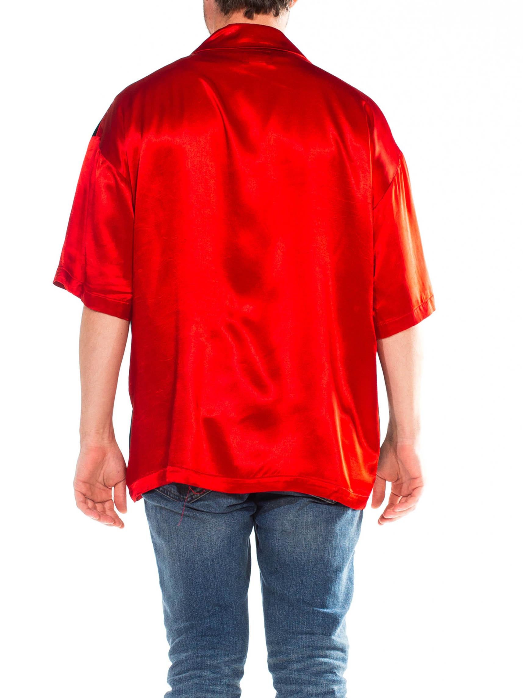 1990S Red & Black Acetate Poly Satin Velvet Short Sleeve Rat Pack Shirt 4