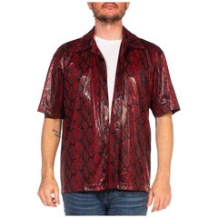 1990S Red & Black Poly Blend Snakeskin Print Short Sleeve Raver Club Shirt