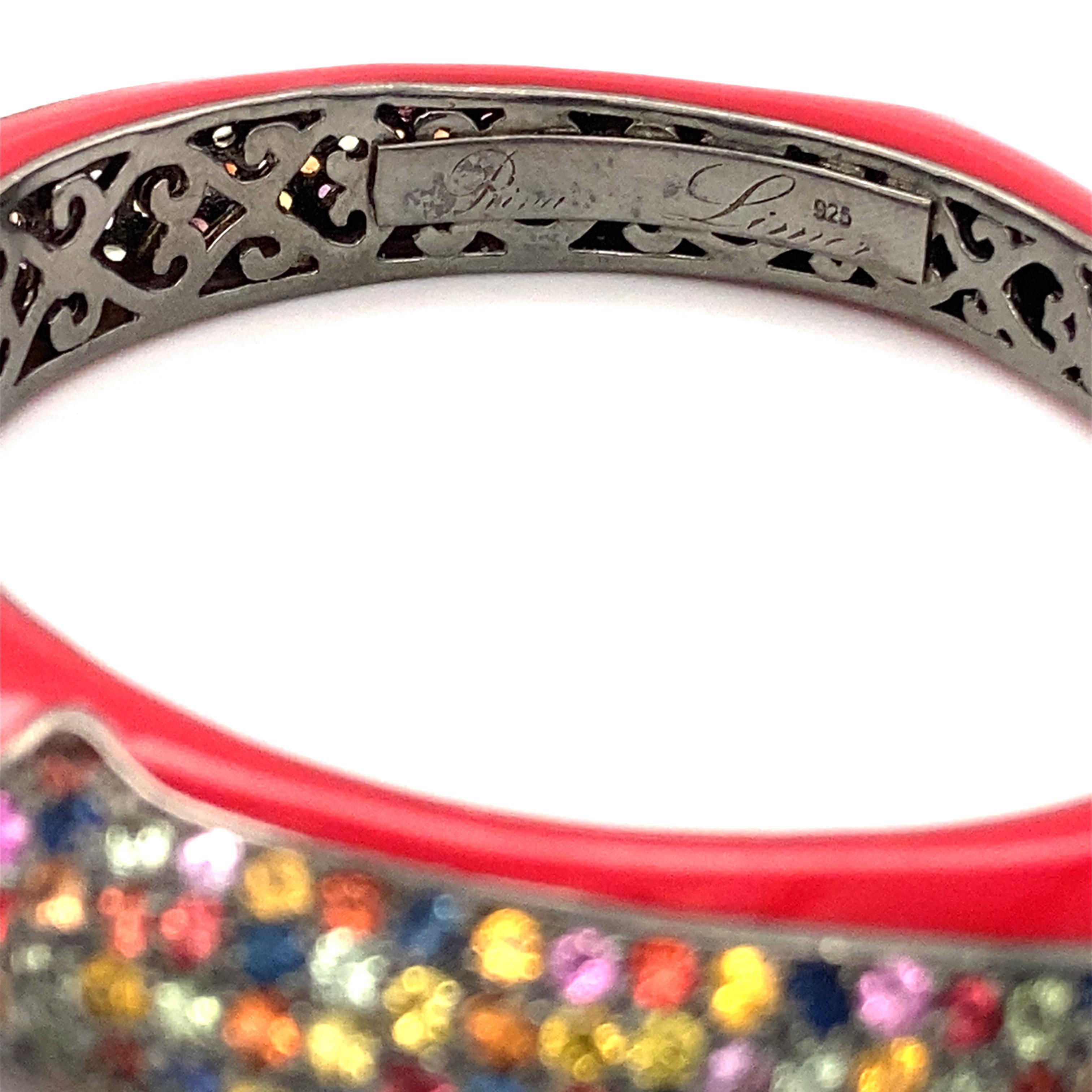 Women's or Men's 1990s Red Enamel Multi-Gemstone Bangle